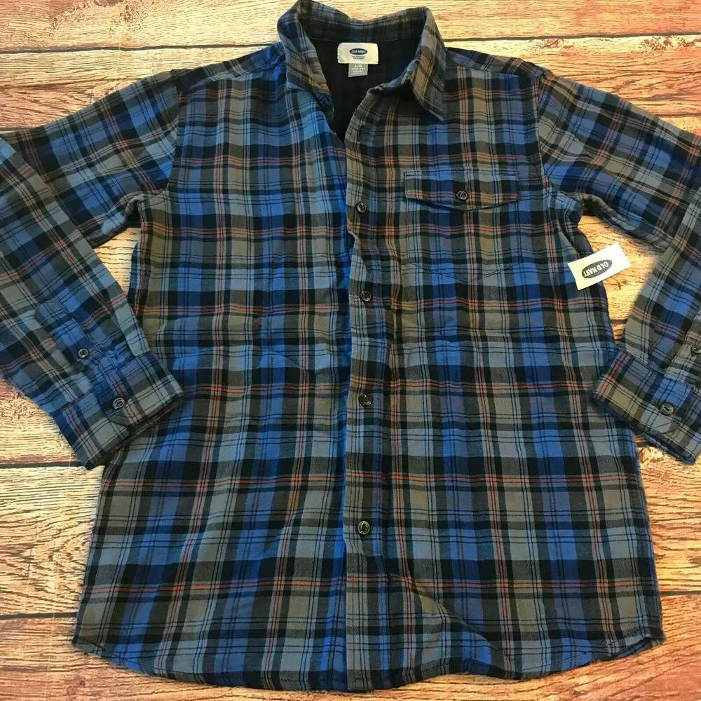 NWT Old Navy Boy’s Multicolor Plaid Button Down Kid’s Youth Size Large